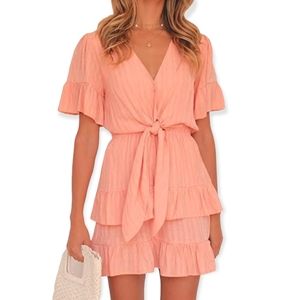 Country Chic Tiered Ruffle Summer Dress Peachy Pink Women's 6